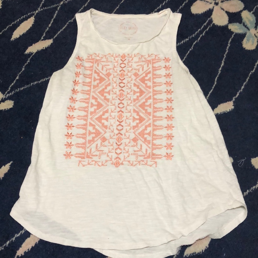 Lucky Brand white tank with orange embroidery
